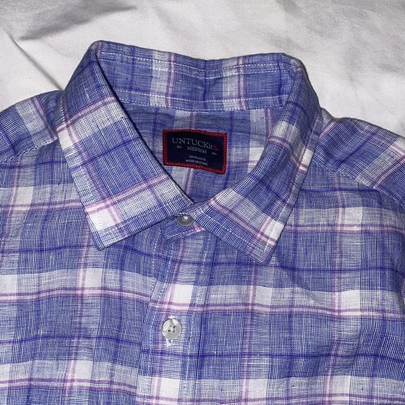 UNTUCKit Long Sleeve Button Shirt Men Size Medium 100% Linen Plaid Casual Preppy - Picture 3 of 10